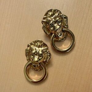 Kenneth Jay Lane vintage Gold Lion Head Earrings